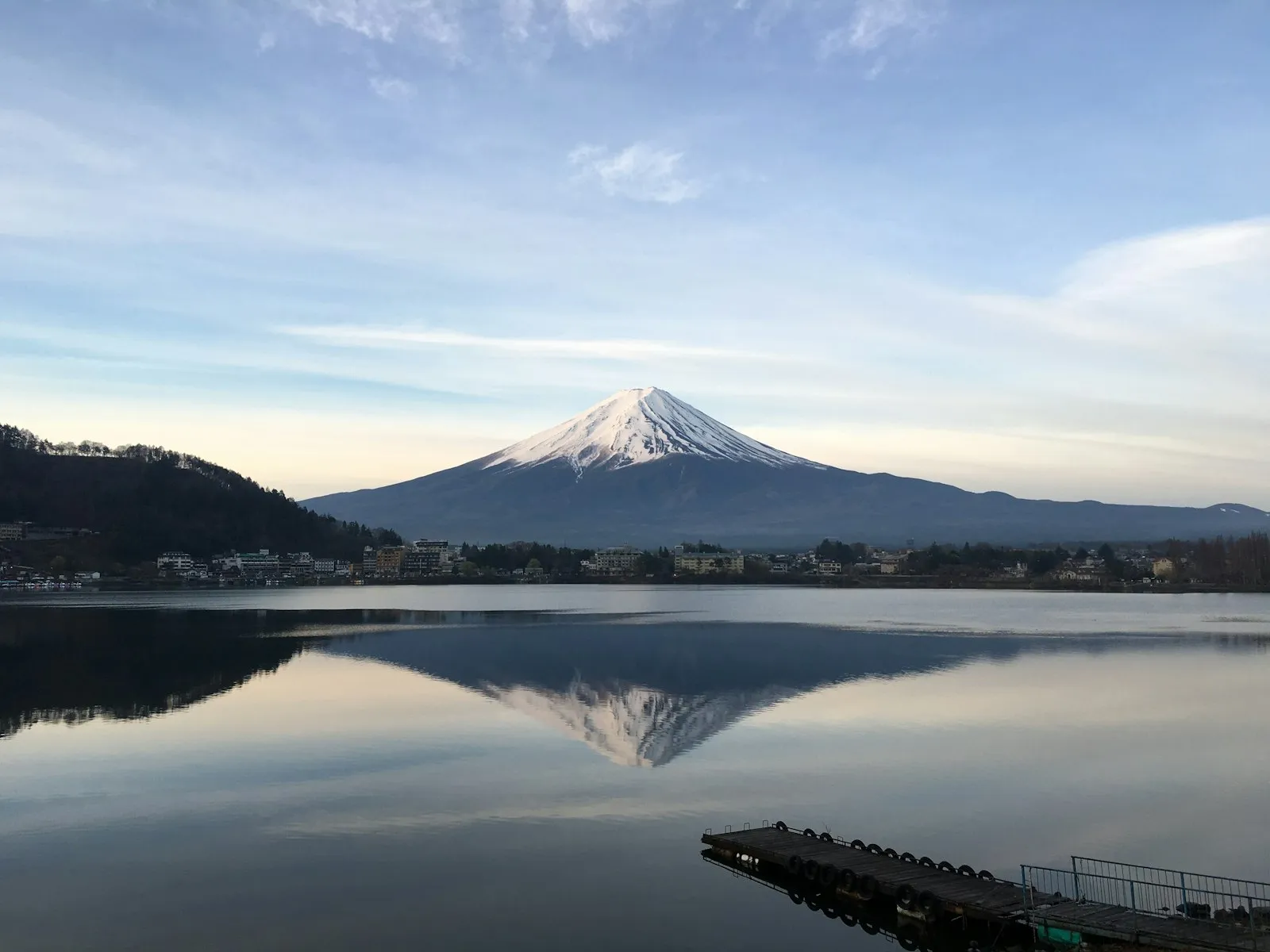 大石公園の湖畔から望む富士山