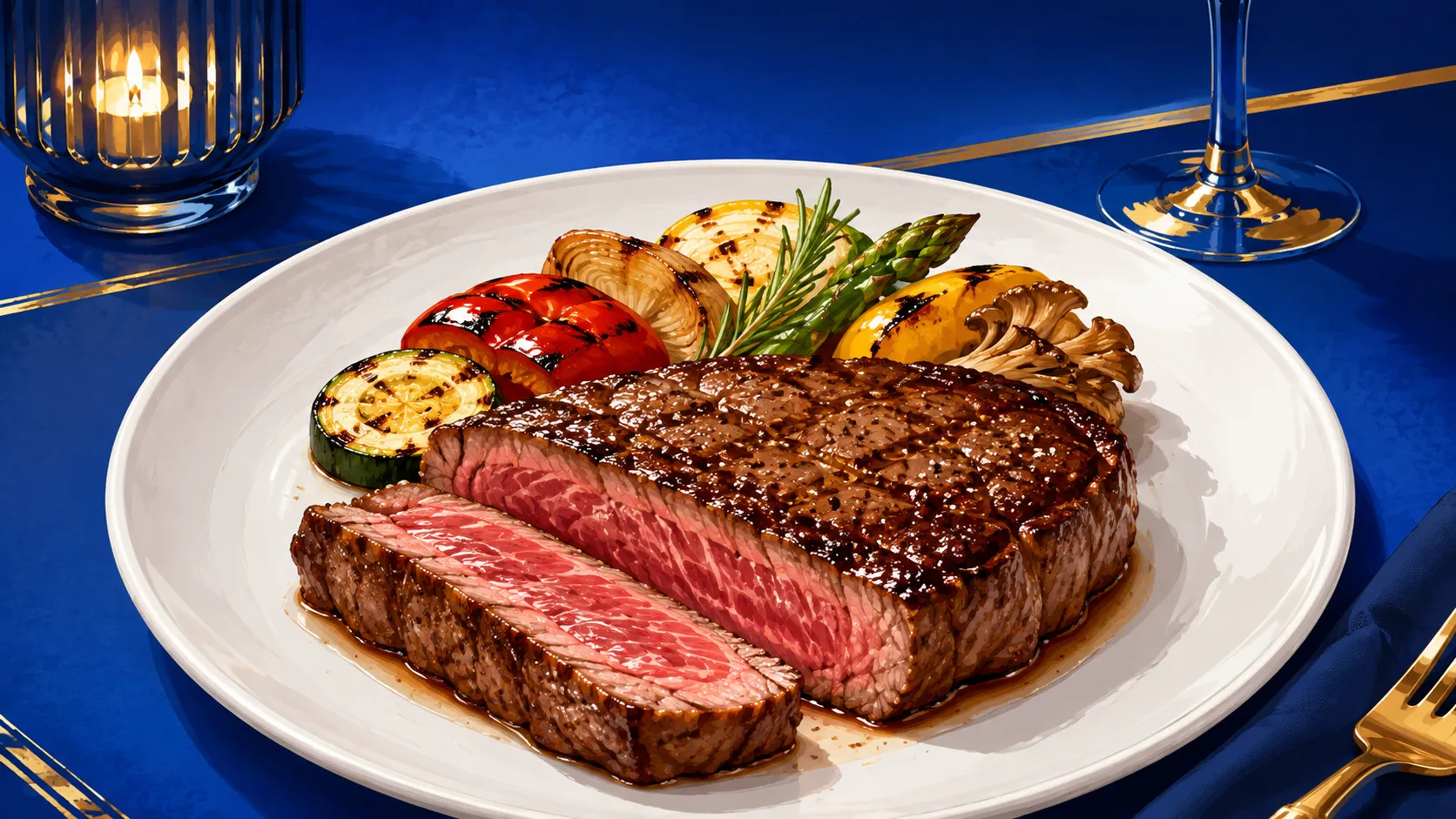 Kobe beef steak dinner grilled on a teppanyaki plate