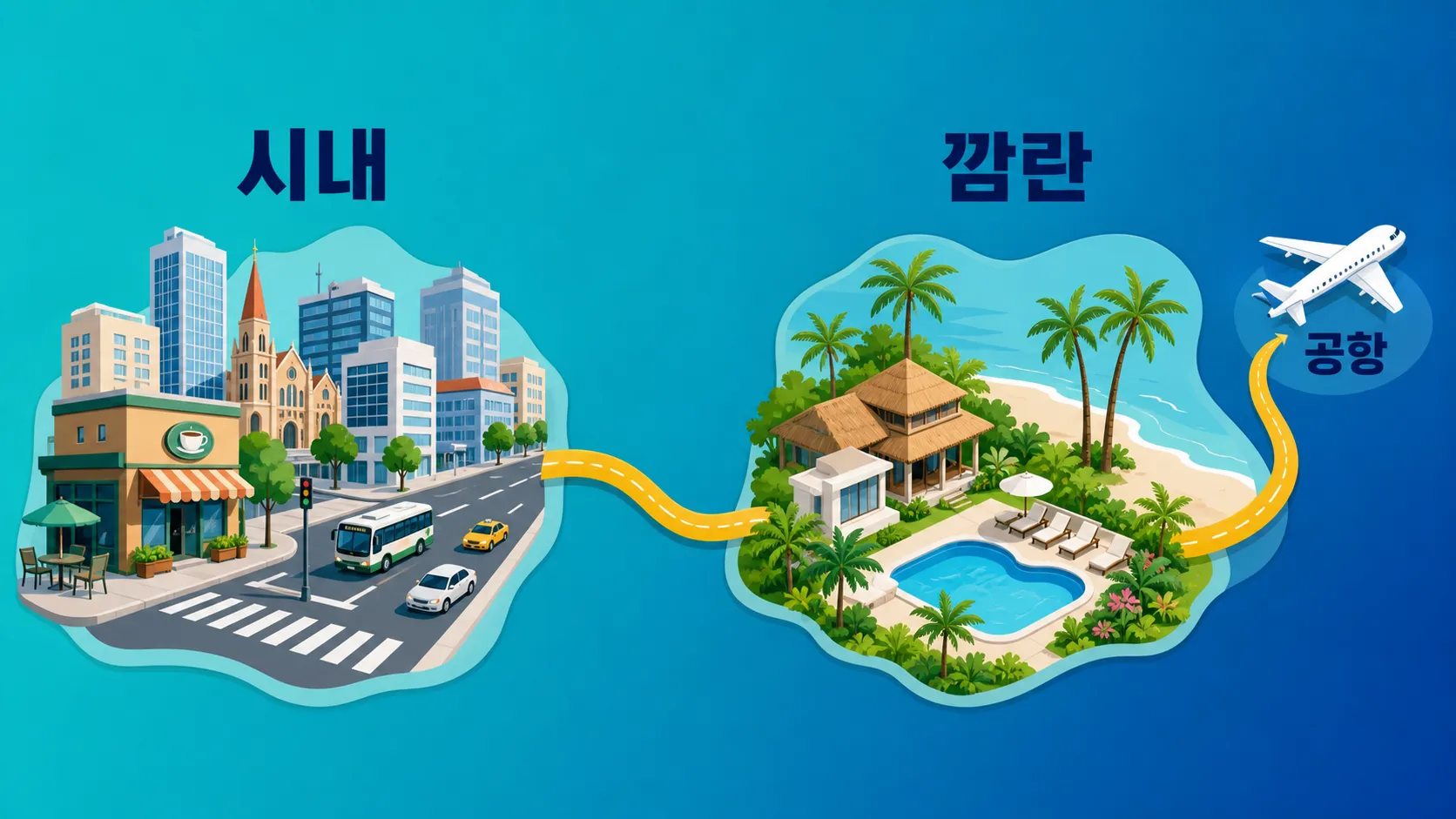 나트랑 시내와 깜란 숙소 위치 비교 인포그래픽