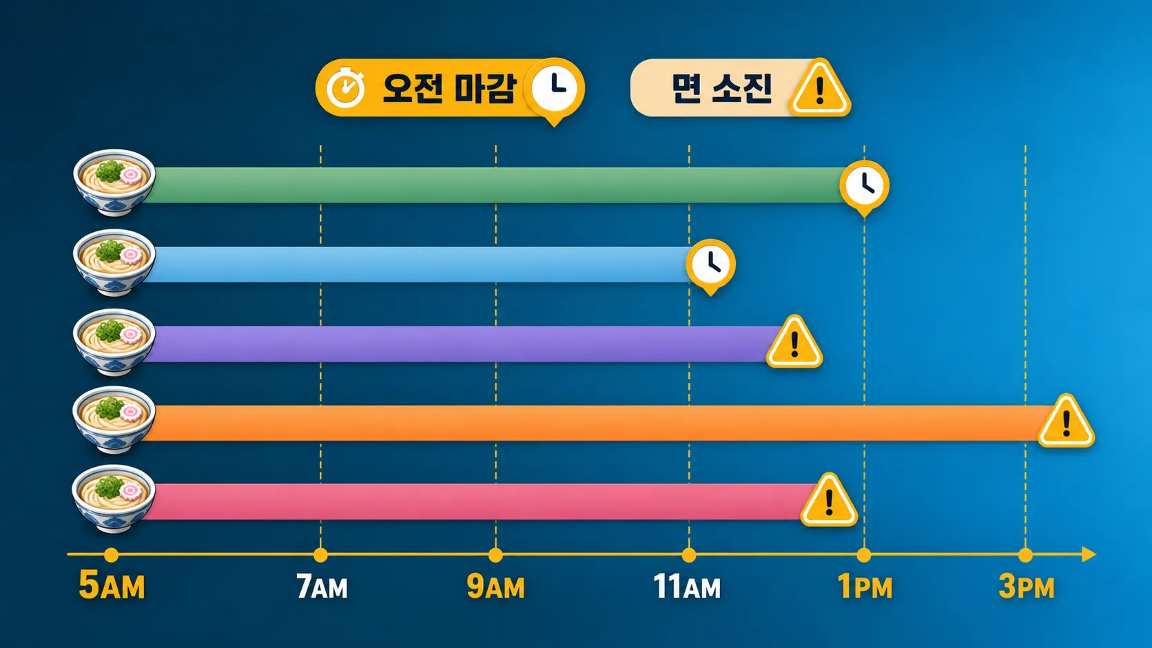 다카마쓰 우동 명가 오전 영업·마감 시간표 인포그래픽