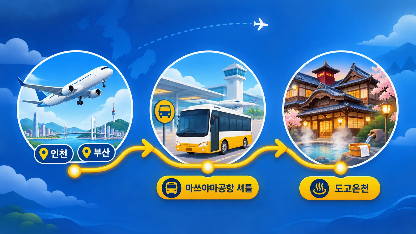 마쓰야마공항에서 도고온천까지 셔틀 이동 흐름도