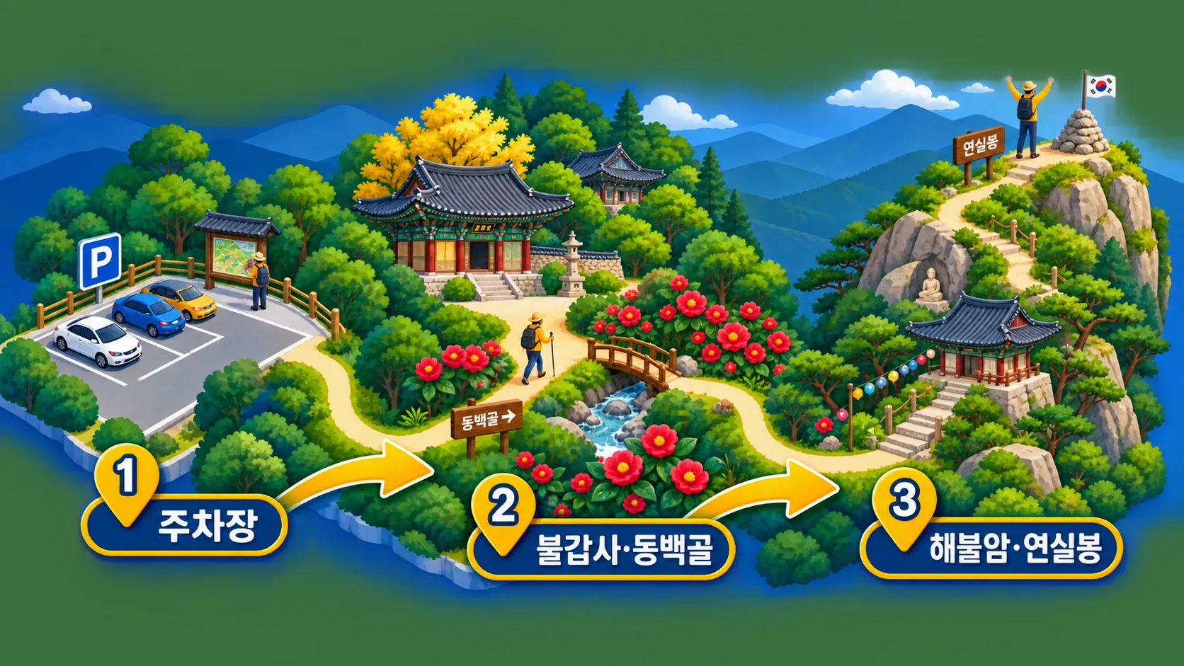불갑사 꽃무릇 촬영 동선 3단계 인포그래픽