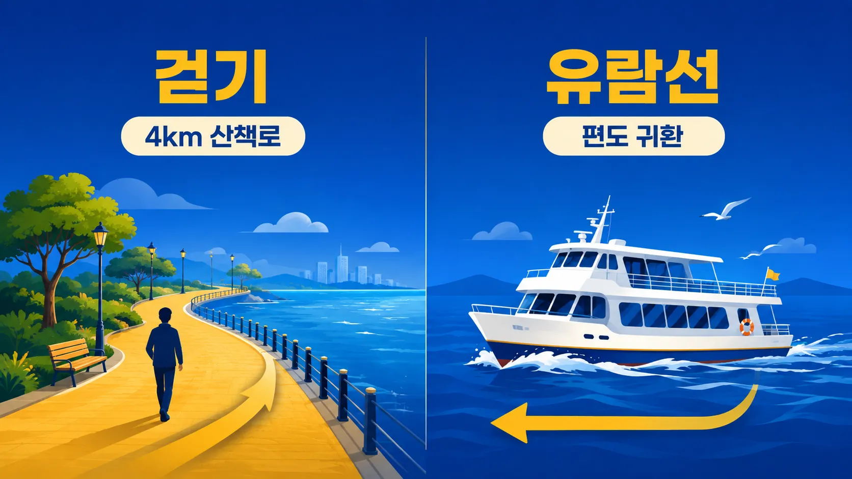 산막이옛길 걷기와 유람선 편도 조합 비교 인포그래픽
