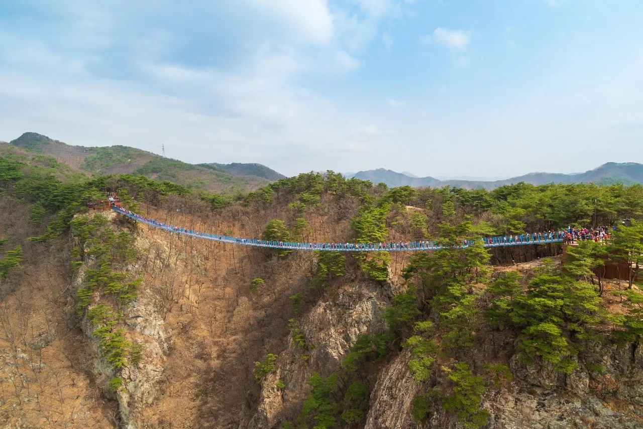 Sogeumsan Suspension Bridge set between forest and canyon