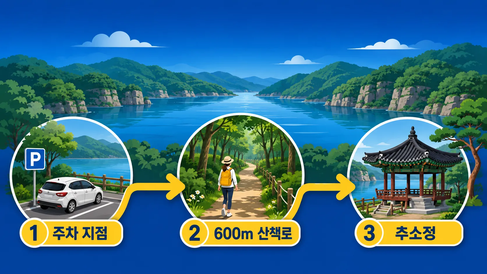 How to walk 600 m from the Busodamak parking lot to Chusojung