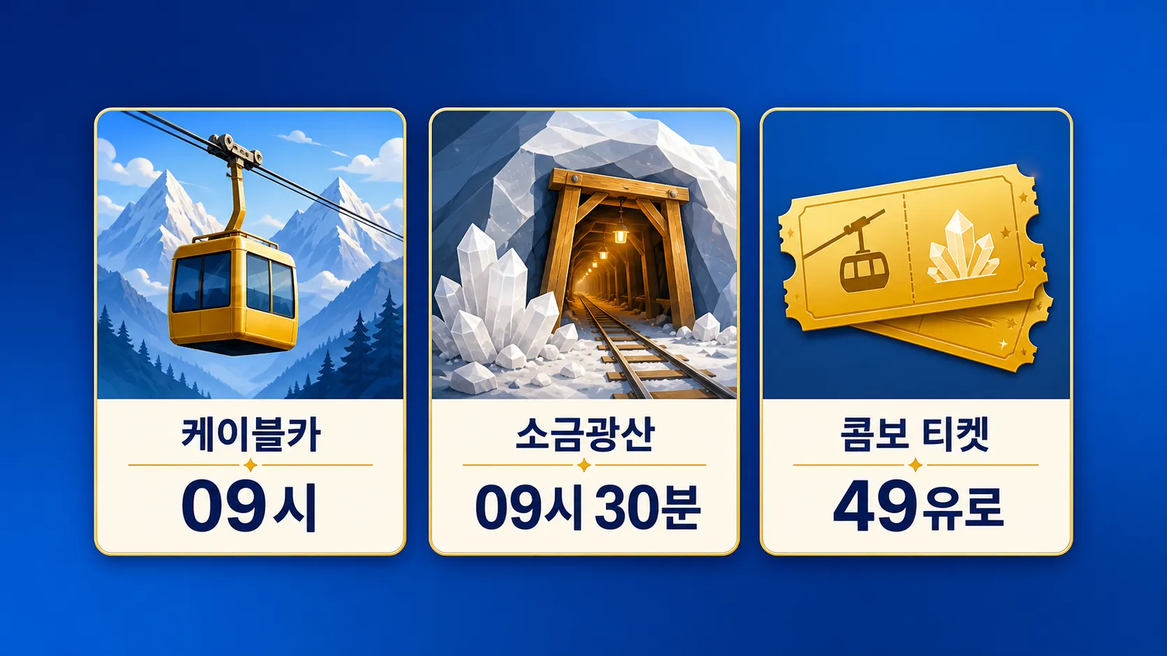 할슈타트 소금광산과 케이블카 운영시간 비교 인포그래픽