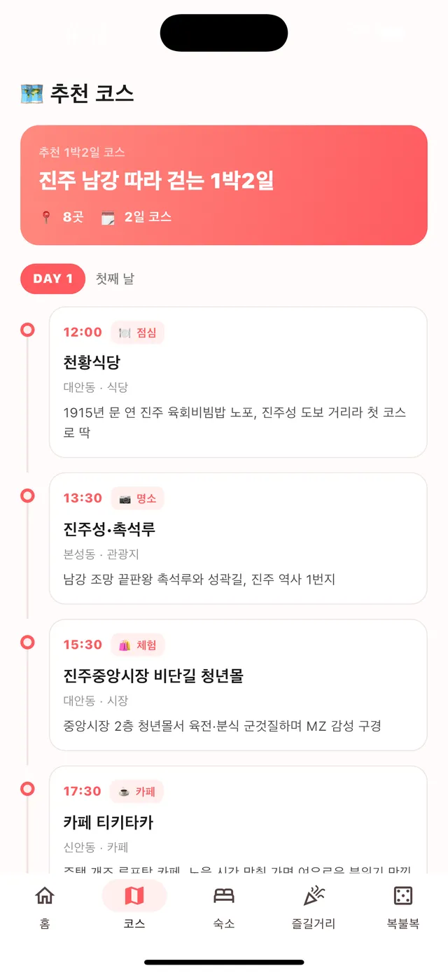 진주 1박 2일 추천 코스 타임라인