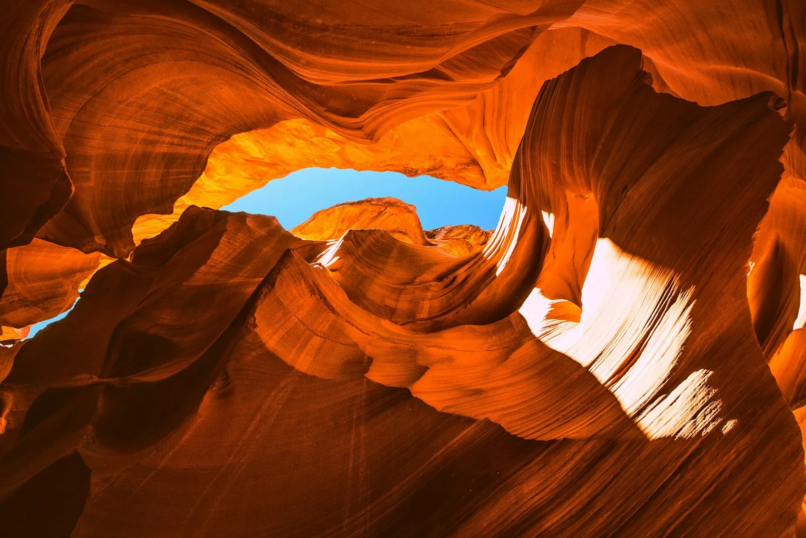 Inside Antelope Canyon, with sweeping red sandstone curves