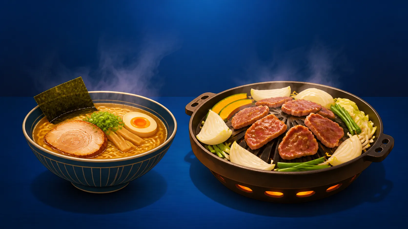 삿포로 라멘과 징기스칸 여행 식사 가이드 일러스트